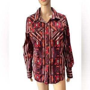 Rock & roll denim southwestern Multicolor pearl snap dress shirt-L
